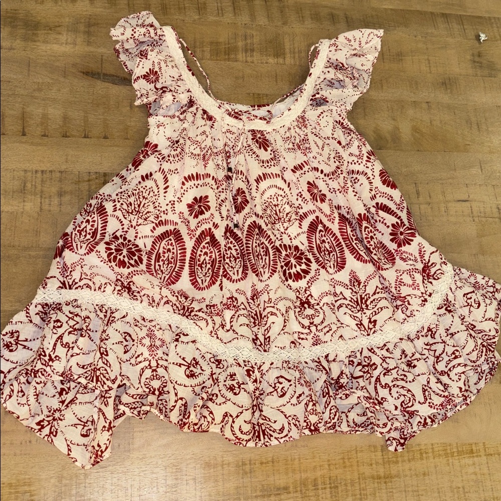 Anthropologie Maeve Flutter-Sleeve Babydoll Mini Dress Raspberry Floral Medium - Picture 7 of 8
